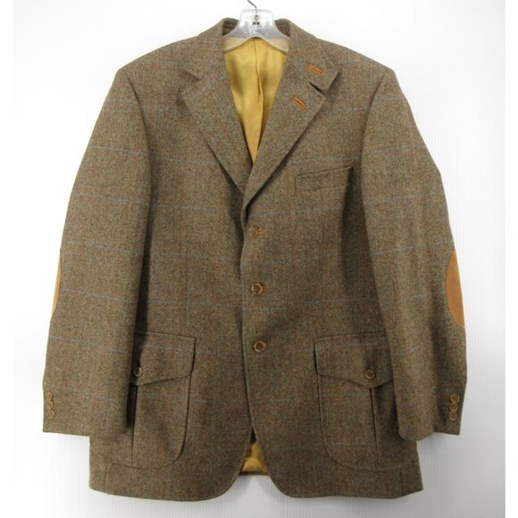 Lambourne Sport Coat 40 Blazer Wool Tweed Leather Elbow Patches Field